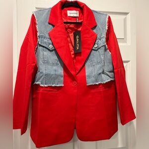 Red Blazer with Jean Vest